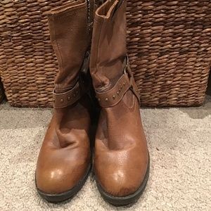 Nine West Brown Moto Boots with Chunky Heel 9 1/2